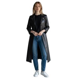 Matrix style Long vintage leather jacket size small Amsterdam cyberpunk